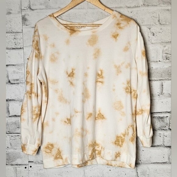 Anthropologie Jane & Delancey Tie-Dye Crewneck Sweatshirt with Ruched Sleeves - Picture 1 of 11